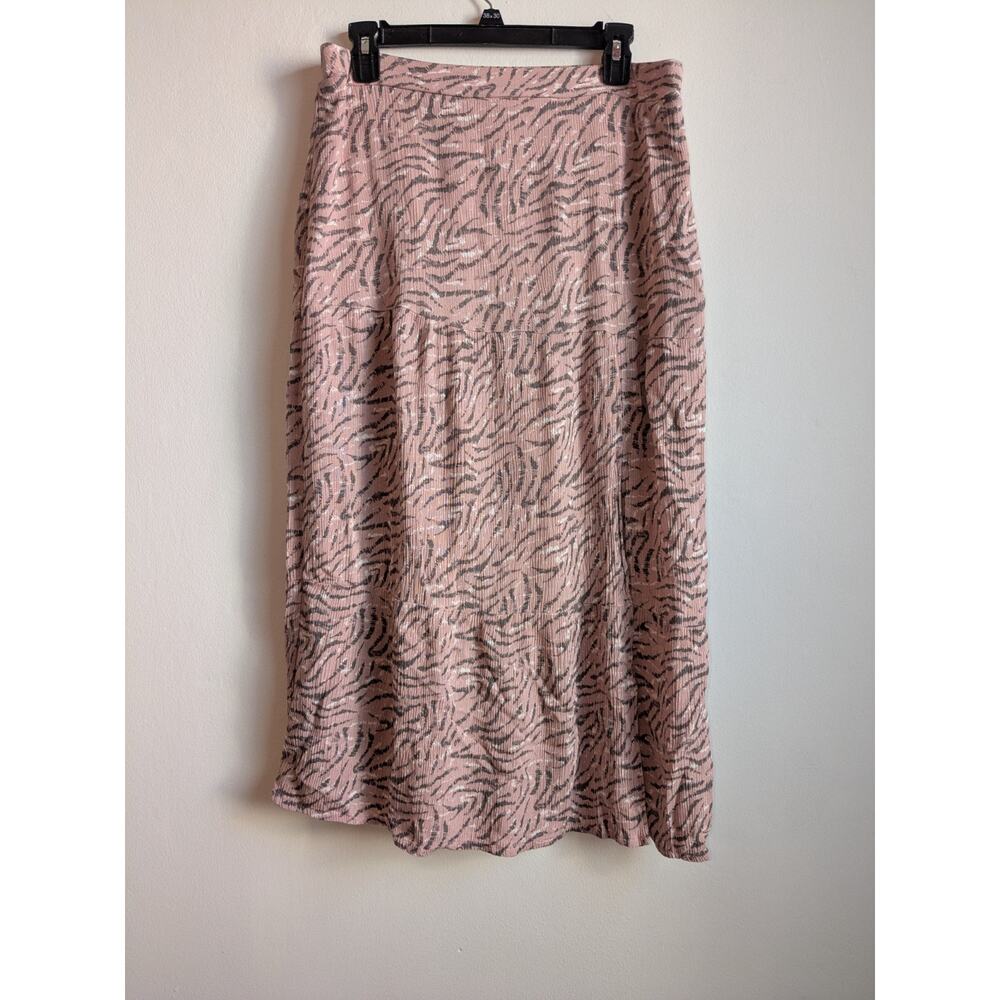 Nine West Midi Skirt Women’s Zebra Print Pink Black Slit Size Large EUC